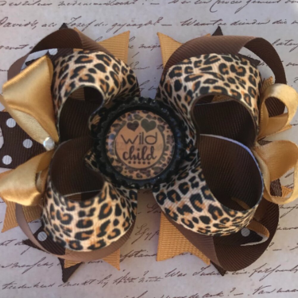 New Cheetah Leopard Print Wild Child Hair Bow for Girls, Babies, Toddlers Bow
